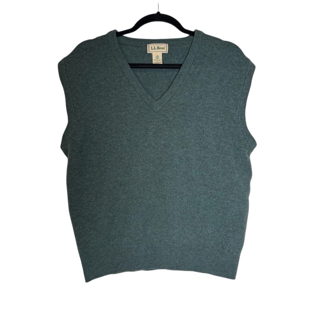 L.L Bean 100% Lambswool Sweater Vest Olive Green Size Large V-Neck Scottish Wool